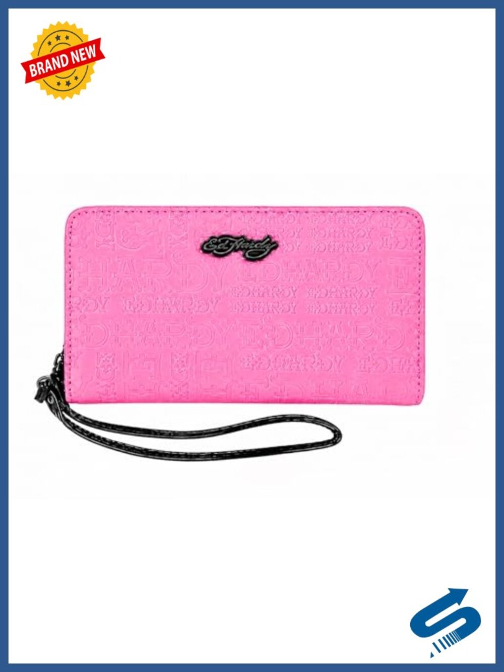 ED HARDY Embossed Faux Leather Zip Around Wallet with Wrist Strap